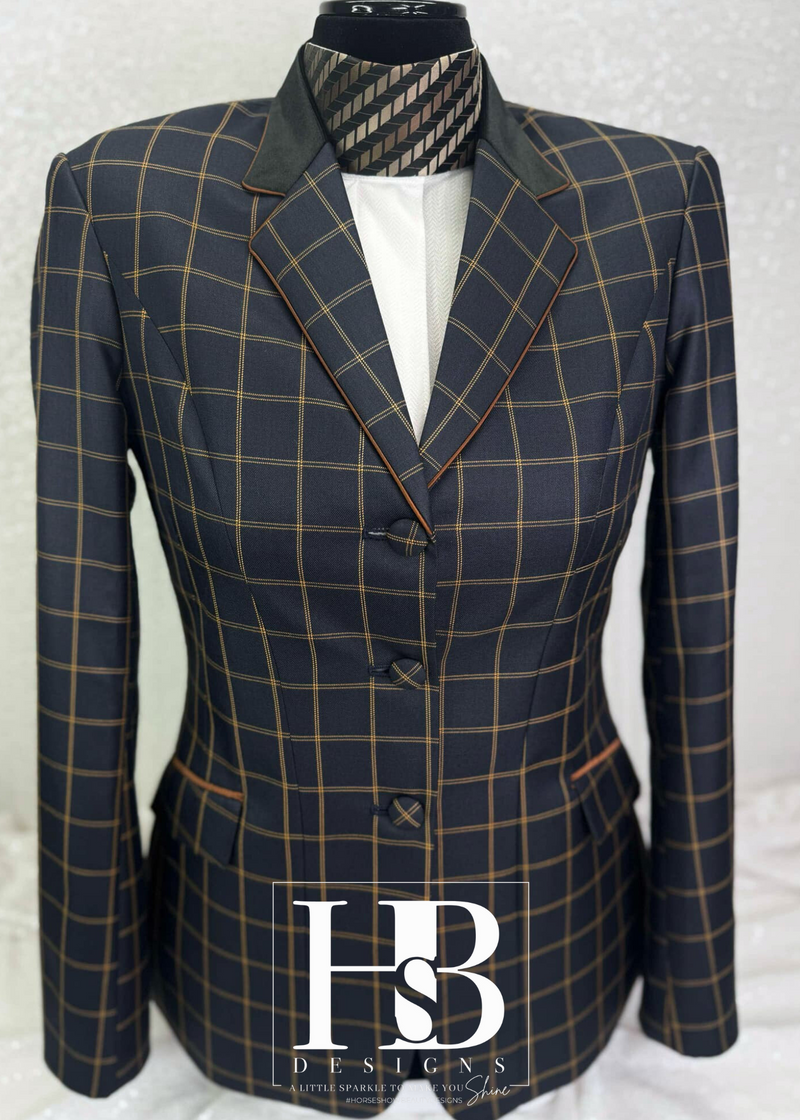 TAILORED Deep Navy and Copper Plaid w/ Black and Copper Accents Hunt Coat