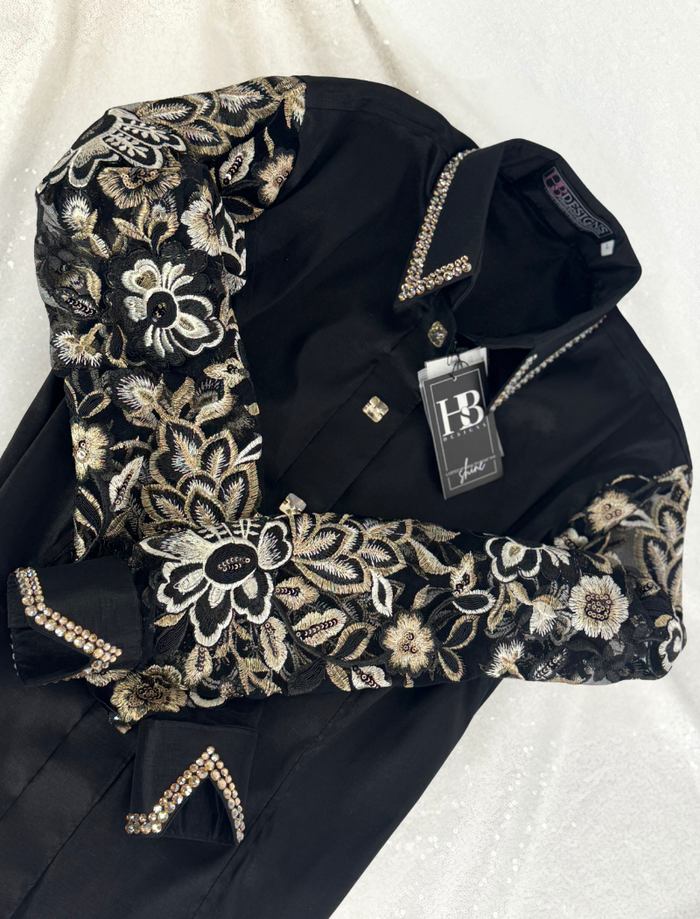 SIMPLY BREEZY Black w/ Gold Stretch Taffeta Day Shirt 1380