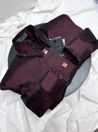 SIMPLY Garnet w/ Metallic Crystals Stretch Taffeta Day Shirt