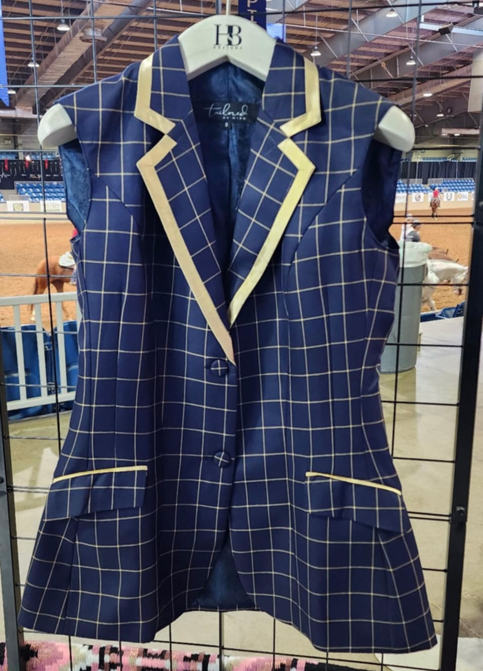 TAILORED Navy & Champagne Gold Plaid Halter/Longe Line Vest #2003