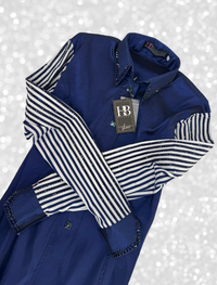 SIMPLY+ Deep Navy w/ Striped Sleeves Stretch Taffeta Day Shirt 1387