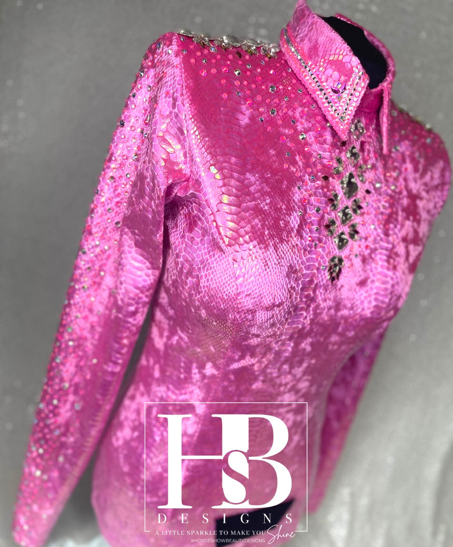 S/M/L Pink Snakeskin Back Zip Day Shirt 1156