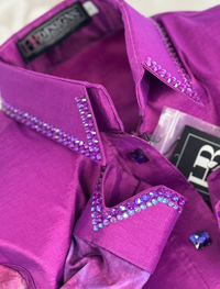 SIMPLY Electric Magenta w/ Red and Purple Contrast Sleeves Stretch Taffeta Day Shirt 1382