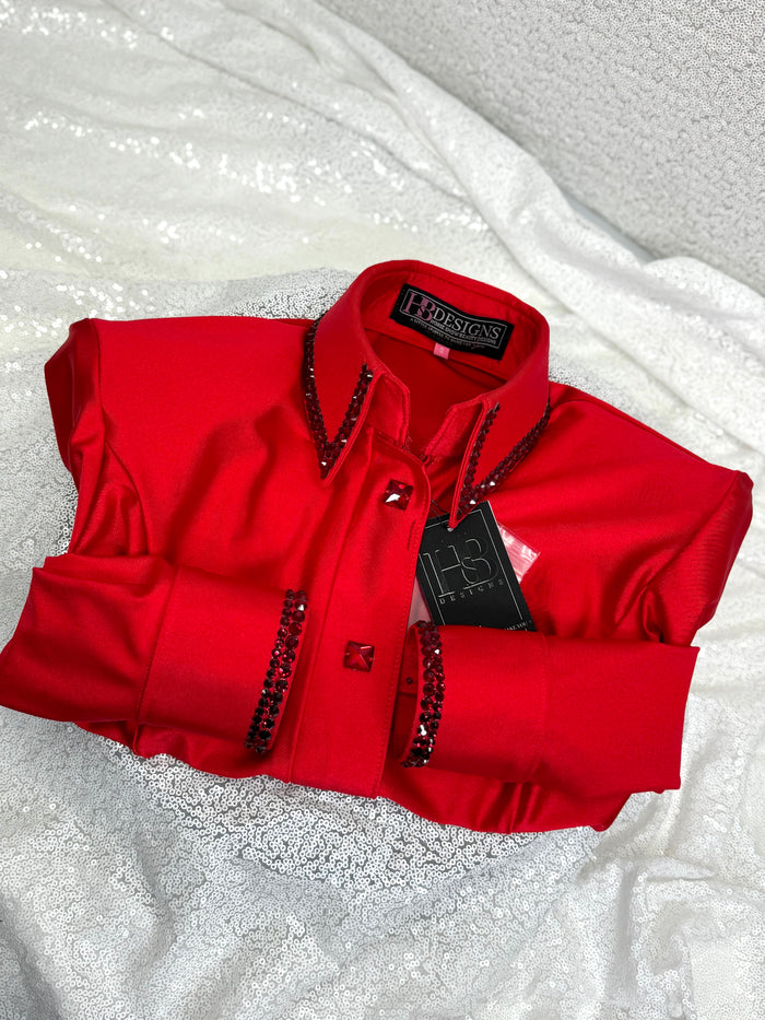 SIMPLY Bright Red Shiny Spandex Day Shirt