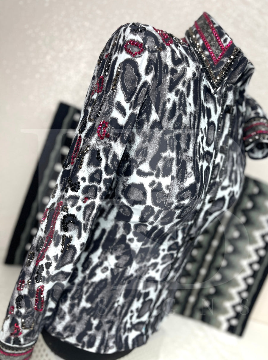 GLAM Berry Leopard Stretch Spandex Day Shirt 1342