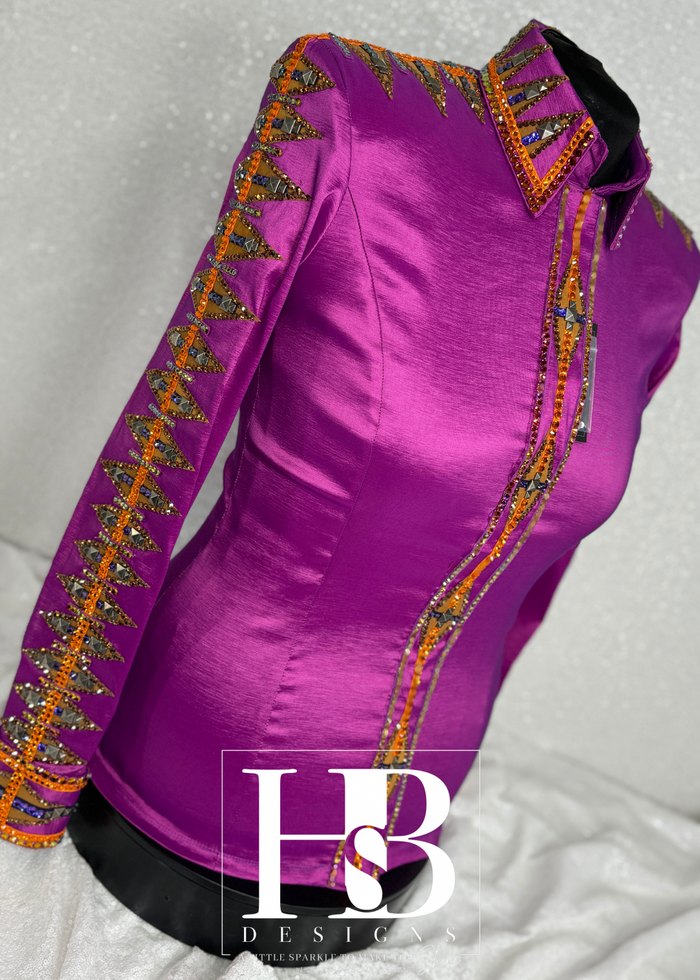 L+ GLAM Electric Magenta, Whiskey, Orange & Purple Taffeta Day Shirt