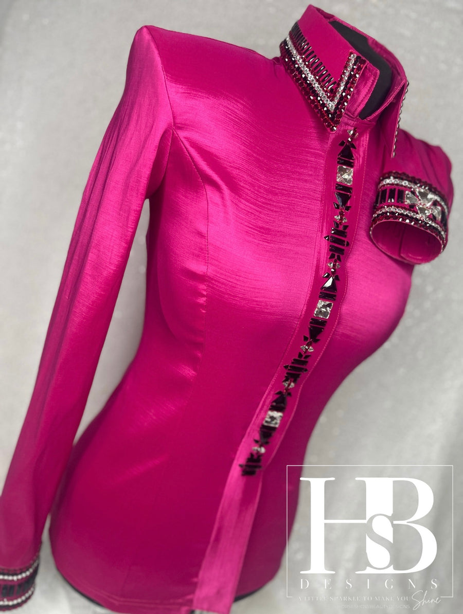 GLITZY Hot Raspberry & Black Stretch Taffeta Day Shirt 1231