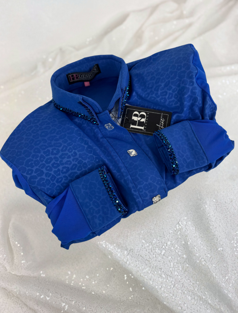 SIMPLY BREEZY Royal Blue Leopard Print Spandex Day Shirt 1391