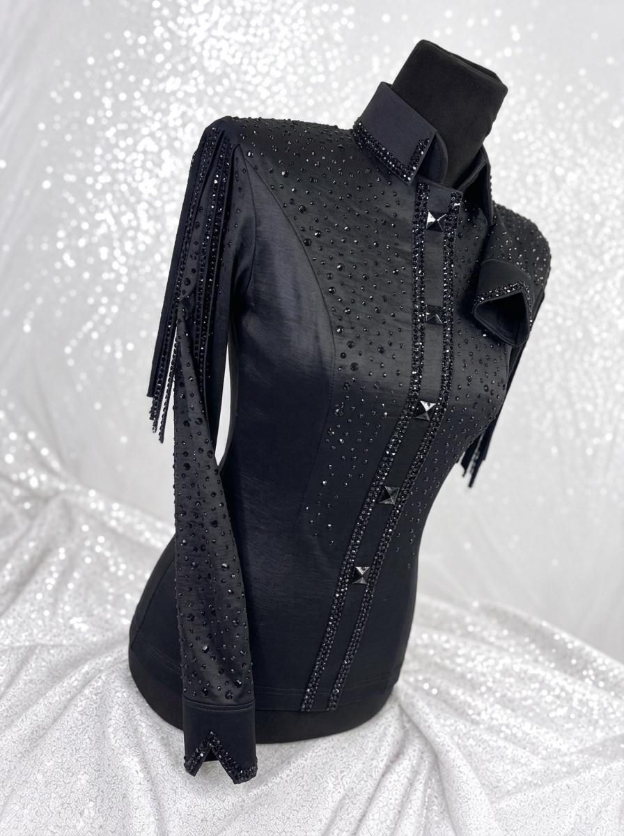 SIMPLY+ Black w/ Fringe Stretch Taffeta Day Shirt 1518