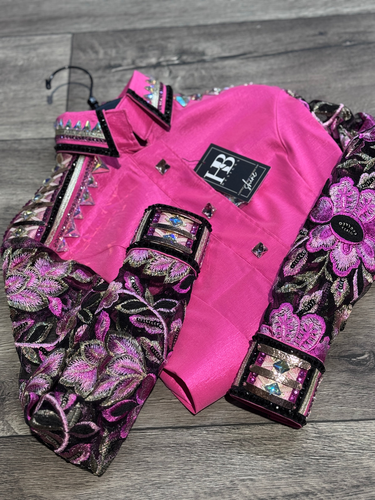 GLAM BREEZY Hot Pink, Fuchsia, Black & Champagne Stretch Taffeta Day Shirt 1415