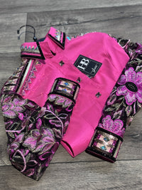 GLAM BREEZY Hot Pink, Fuchsia, Black & Champagne Stretch Taffeta Day Shirt 1415