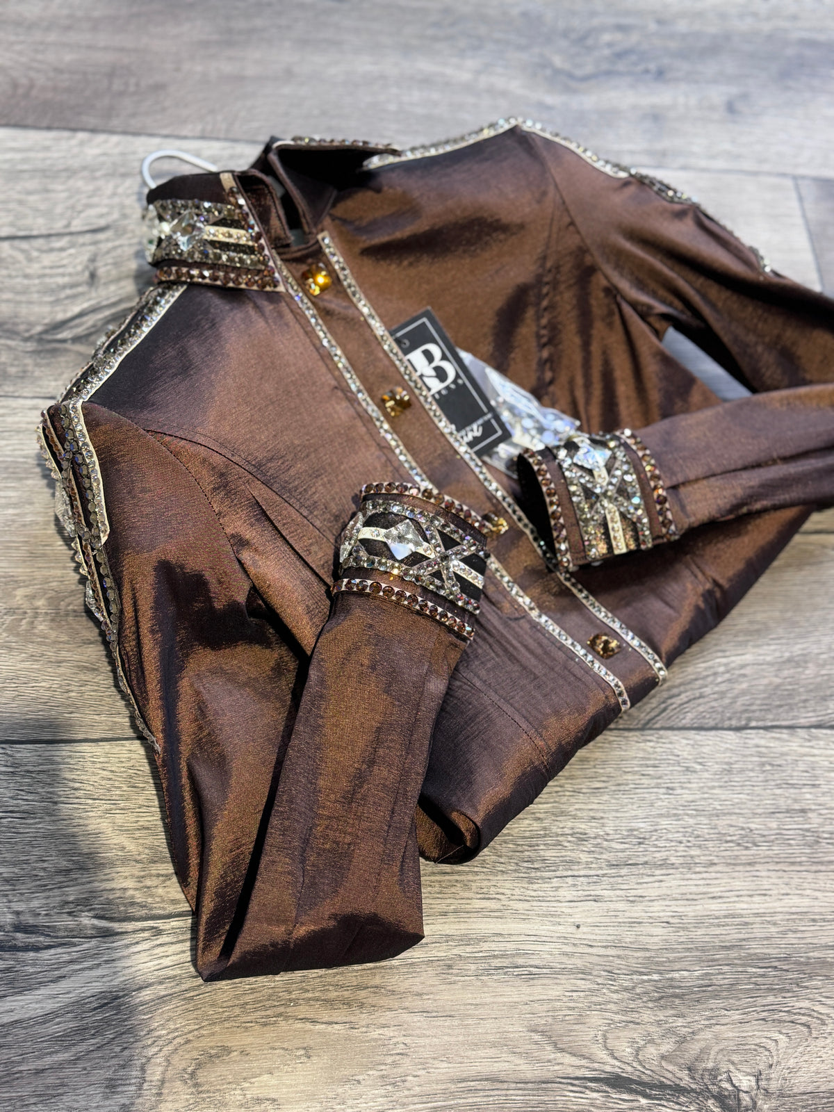GLAM Brown, Taupe, Camel/Tan and Bronze Stretch Taffeta Day Shirt 1417
