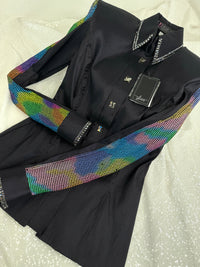 SIMPLY Dark Charcoal w/ Colorful Panel Stretch Taffeta Day Shirt 1359