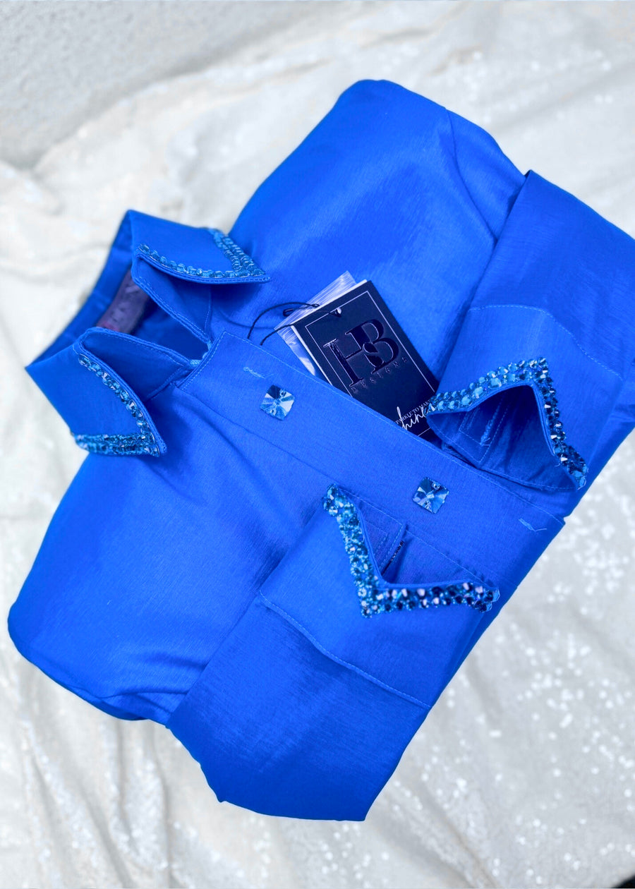 SIMPLY Royal Blue Stretch Taffeta Day Shirt 1061