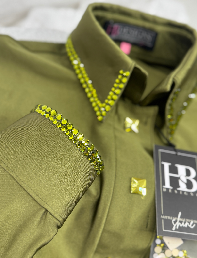 SIMPLY Bright Olive Green Shiny Spandex Day Shirt