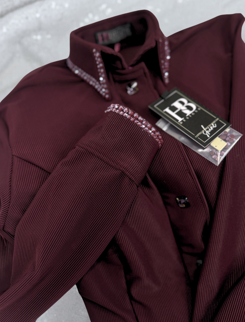 SIMPLY Fig Burgundy Textured Ribbed Spandex Day Shirt 1105