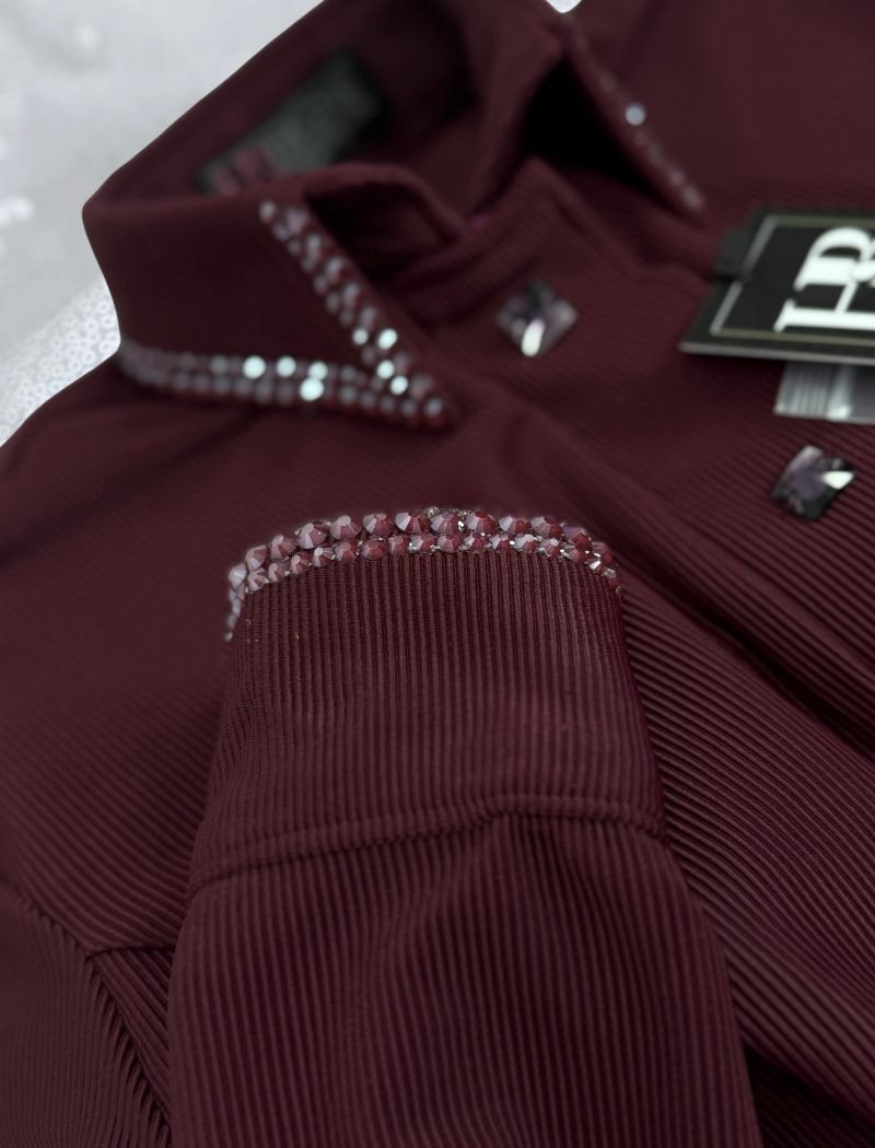 SIMPLY Fig Burgundy Textured Ribbed Spandex Day Shirt