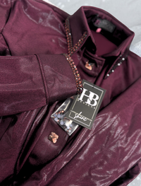 SIMPLY Dark Burgundy Melted Metals Stretch Day Shirt