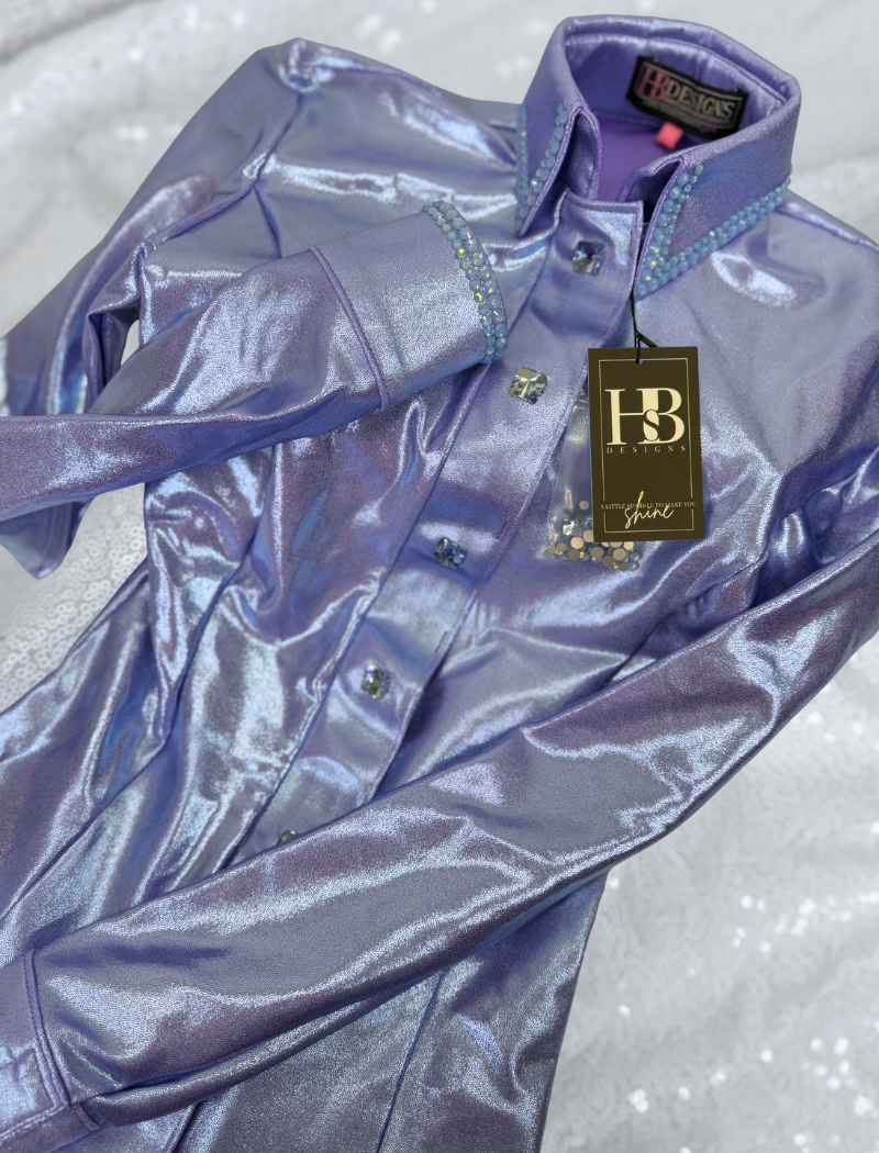 SIMPLY Periwinkle Purple Melted Metals Stretch Day Shirt 1067