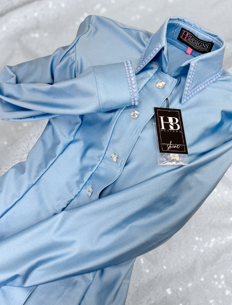 SIMPLY Icey Blue Shiny Spandex Day Shirt 1091