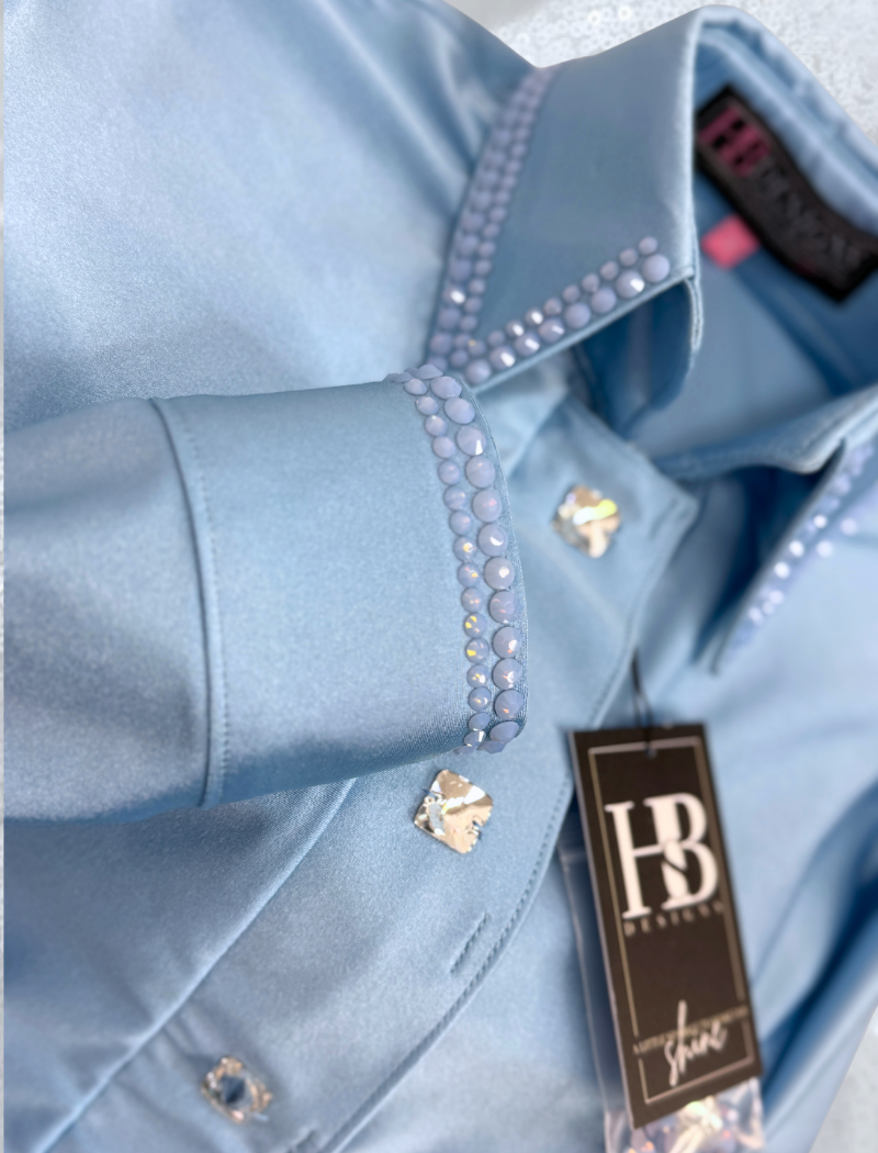 SIMPLY Icey Blue Shiny Spandex Day Shirt