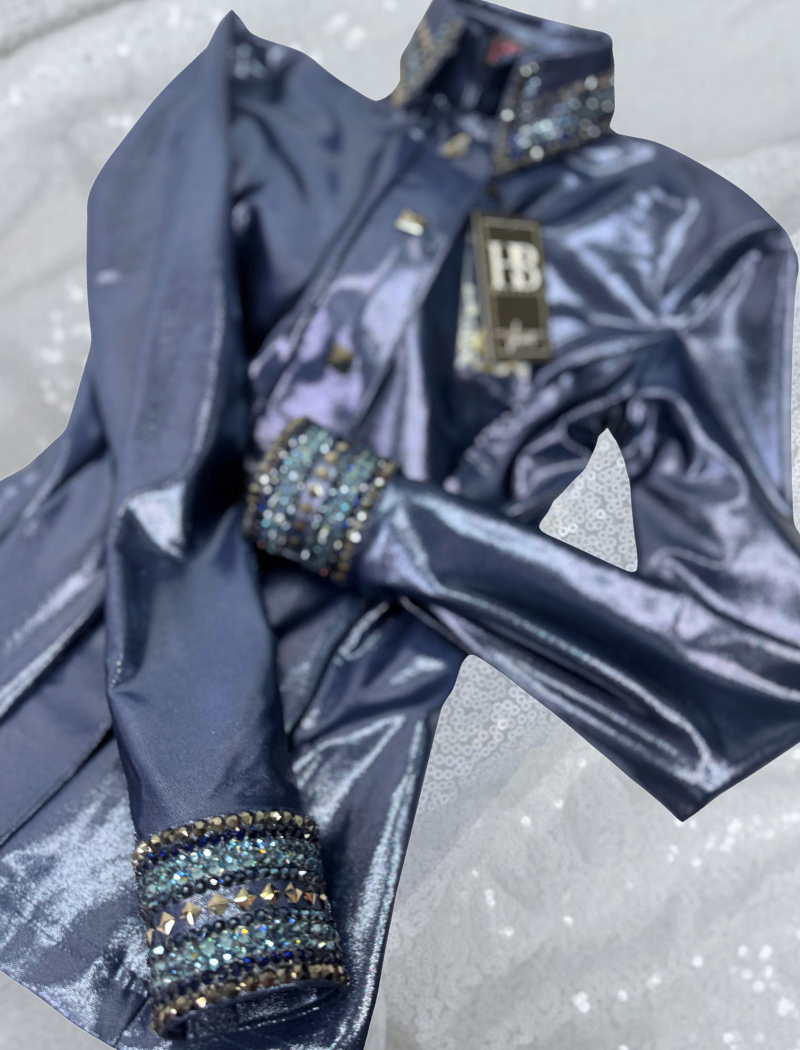 GLITZY Steel Blue w/ Navy, Gunmetal and Blue Melted Metals Stretch Day Shirt