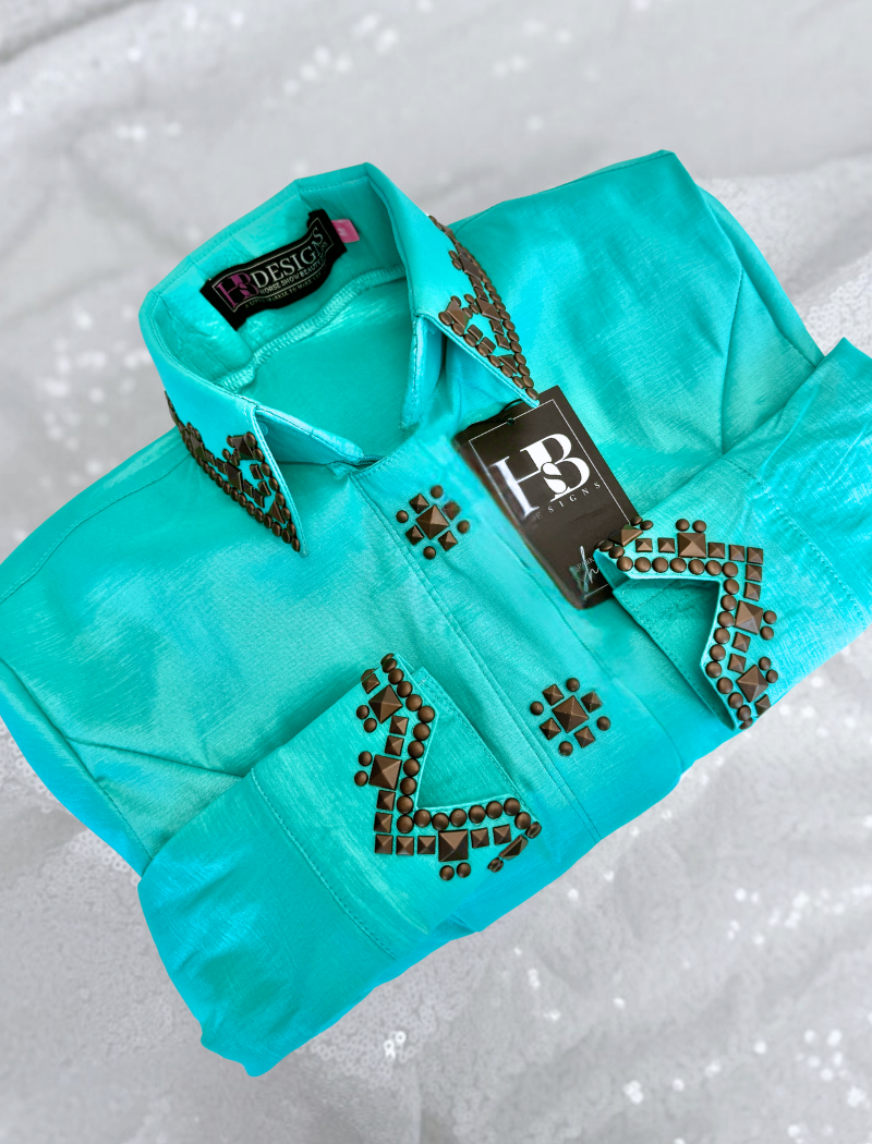 SIMPLY SOUTHWESTERN Seafoam and Antique Brown Stretch Taffeta Day Shirt 1485