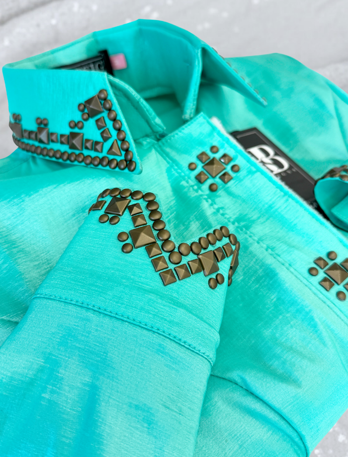 SIMPLY SOUTHWESTERN Seafoam and Antique Brown Stretch Taffeta Day Shirt 1485