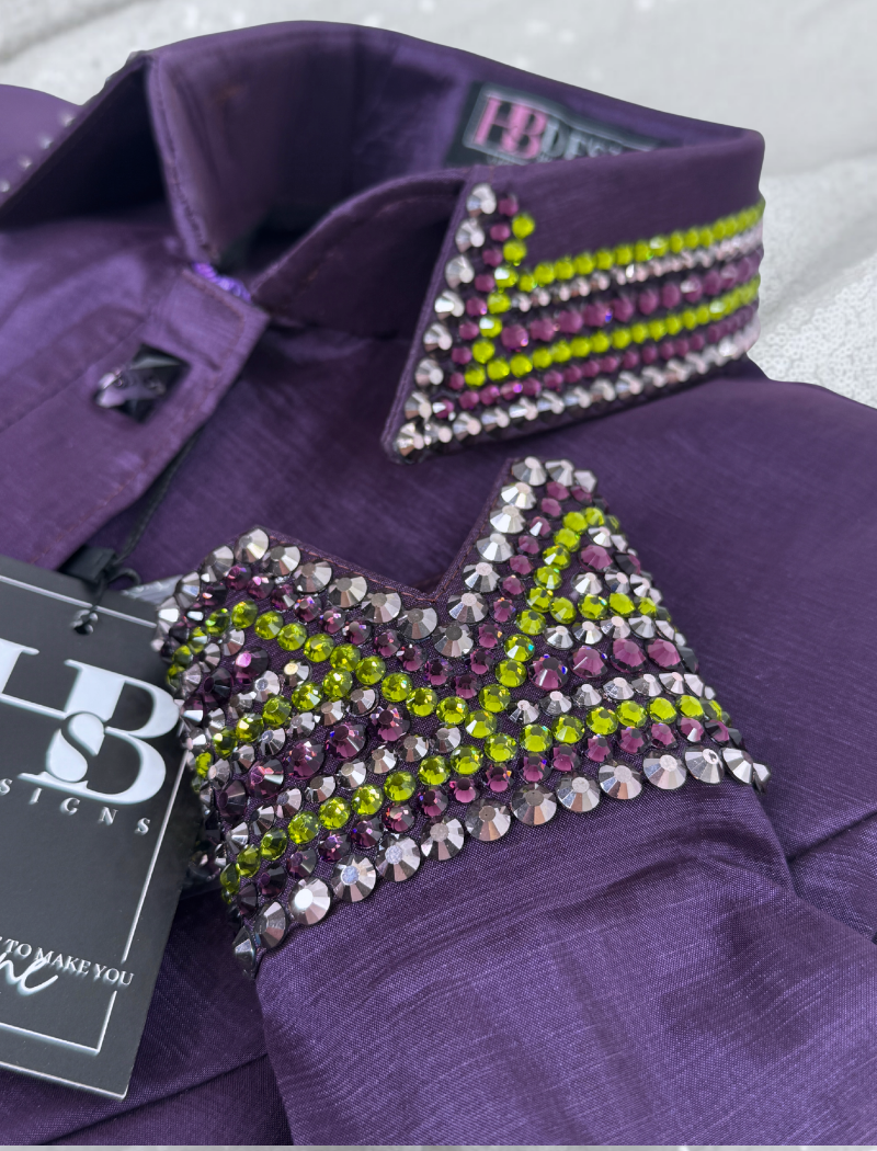 GLITZY Eggplant w/ Olive Green Stretch Day Shirt 1496