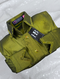 SIMPLY Bright Olive Green Stretch Taffeta Day Shirt 1484