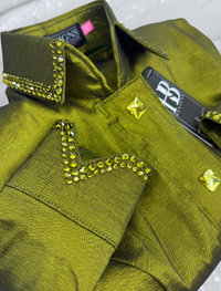 SIMPLY Bright Olive Green Stretch Taffeta Day Shirt 1484