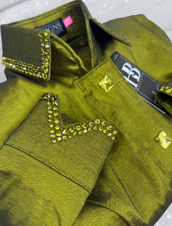 SIMPLY Bright Olive Green Stretch Taffeta Day Shirt 1484
