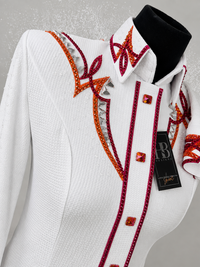 GLAM White w/ Pink and Orange Textured Bullet Spandex Day Shirt 1501