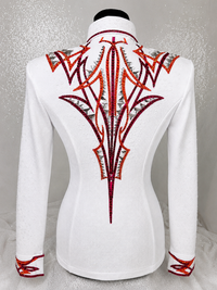 GLAM White w/ Pink and Orange Textured Bullet Spandex Day Shirt 1501