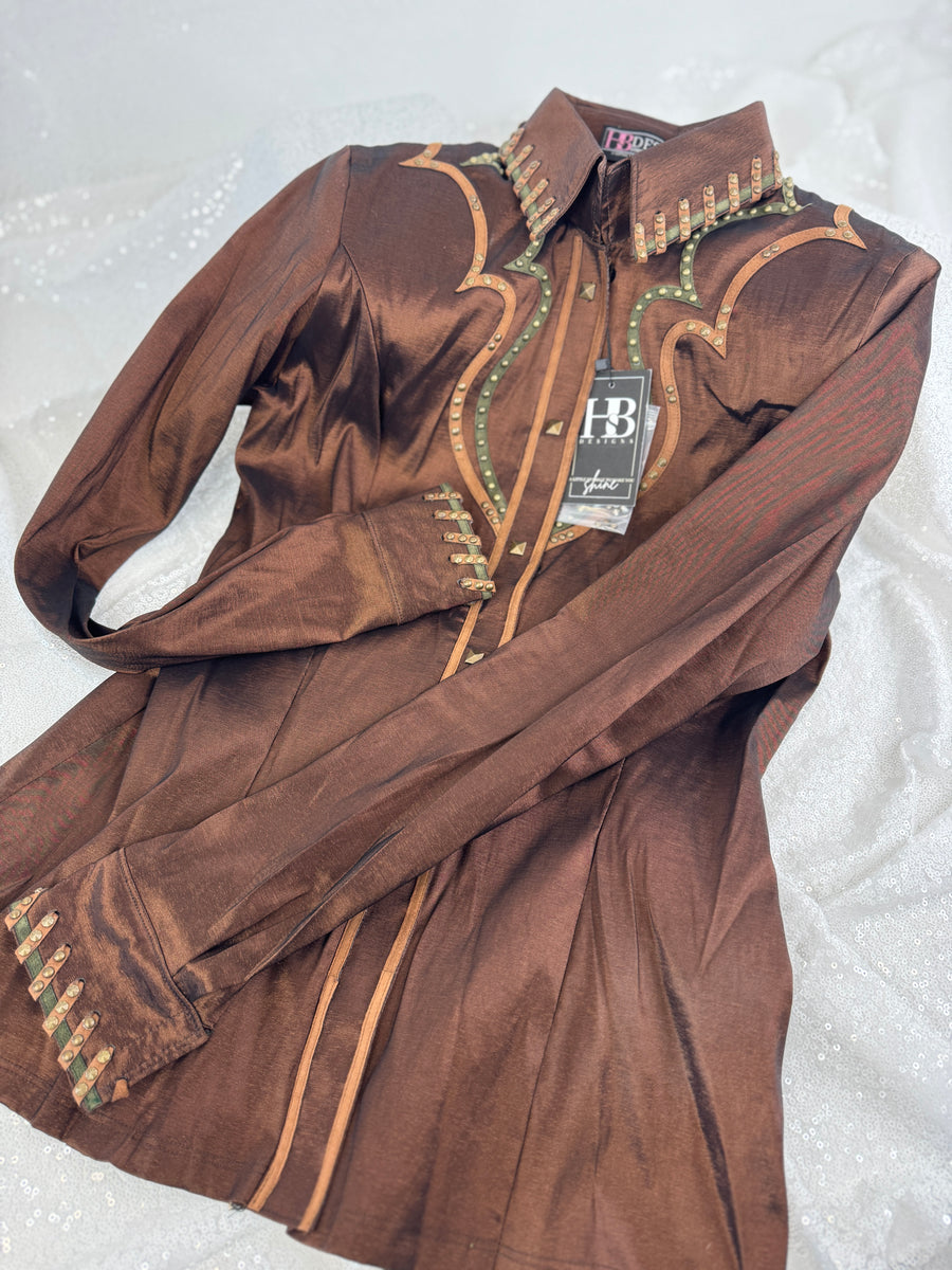 SOUTHWESTERN Milk Chocolate, Whiskey & Olive Stretch Taffeta Day Shirt 1012