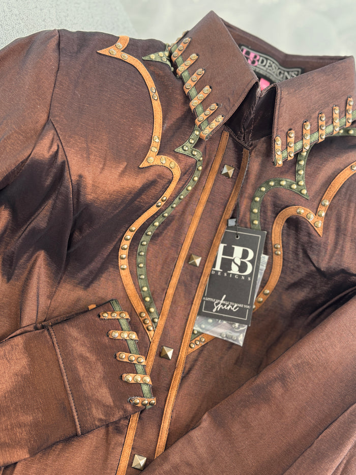 SOUTHWESTERN Milk Chocolate, Whiskey & Olive Stretch Taffeta Day Shirt