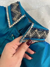 LUXE Iridescent Teal w/ Grey & Navy Stretch Taffeta Day Shirt