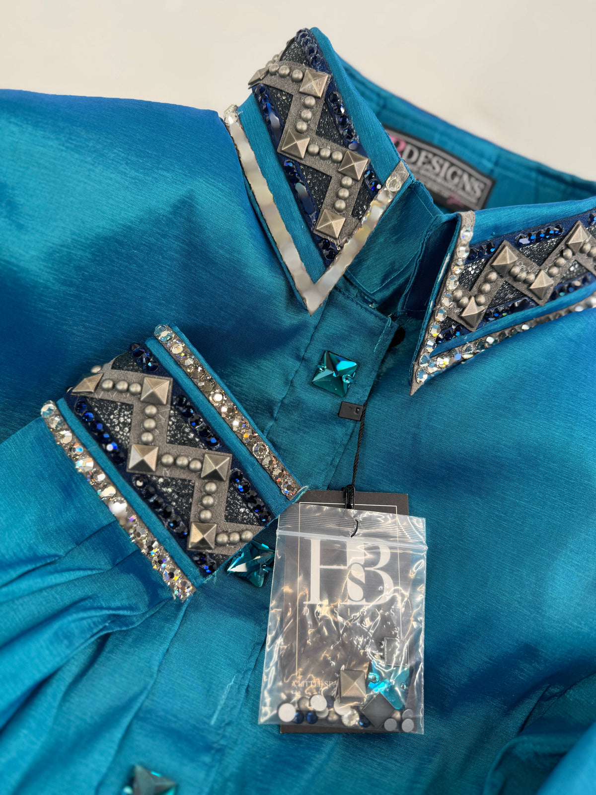 LUXE Iridescent Teal w/ Grey & Navy Stretch Taffeta Day Shirt