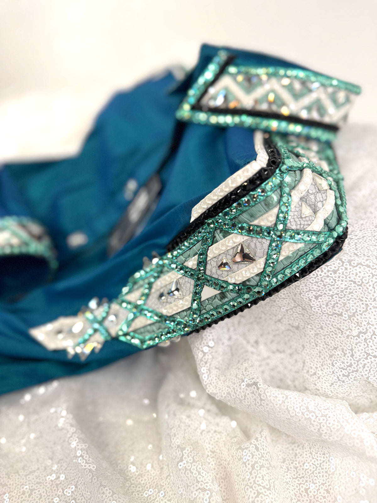 GLAM Iridescent Teal w/ Seafoam/Mint, Black and White Stretch Taffeta Day Shirt