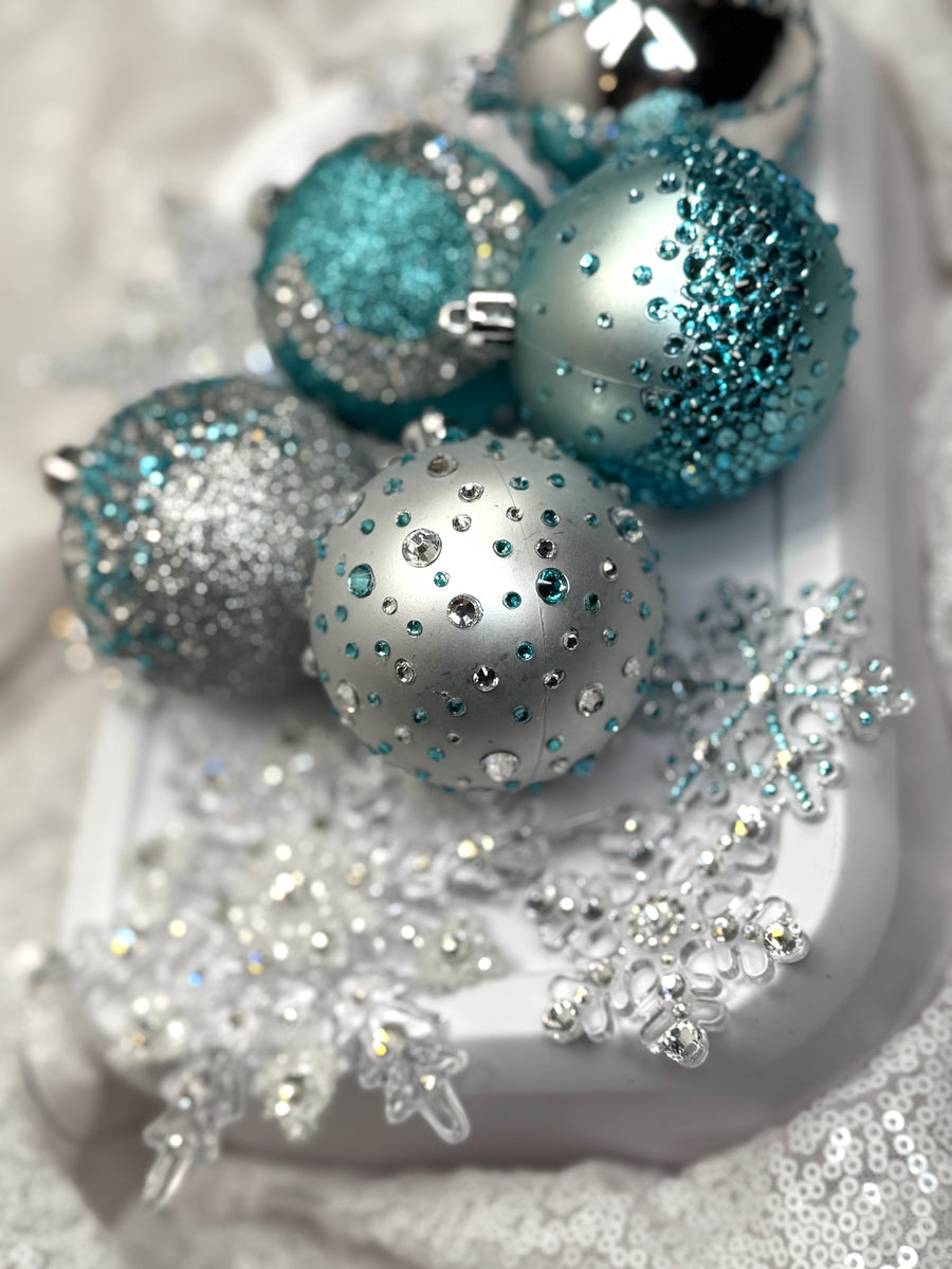 Ice Blue & Silver 12 Piece Ornament Set 1