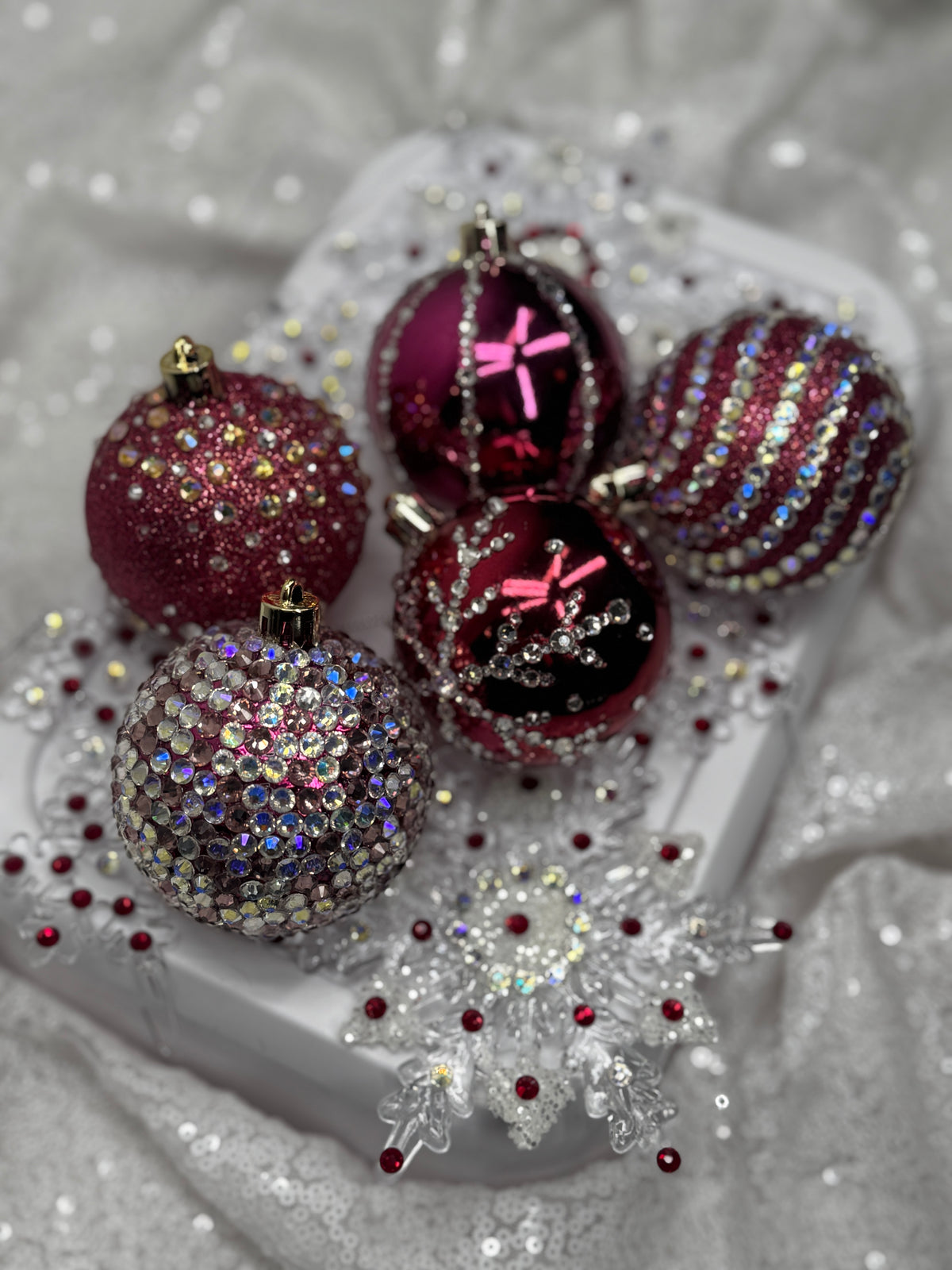 Cranberry Red & Iridescent Gold/Purple 12 Piece Ornament Set