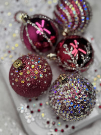 Cranberry Red & Iridescent Gold/Purple 12 Piece Ornament Set