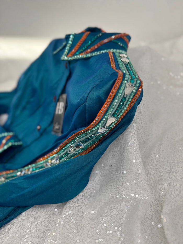 GLAM Iridescent Teal w/ Seafoam/Mint and OrangeStretch Taffeta Day Shirt