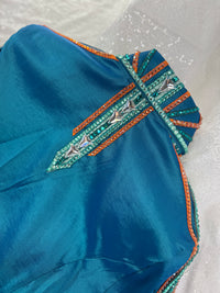 GLAM Iridescent Teal w/ Seafoam/Mint and OrangeStretch Taffeta Day Shirt