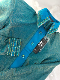 GLITZY Teal and Gold Sparkle Spandex Stretch Day Shirt 1202