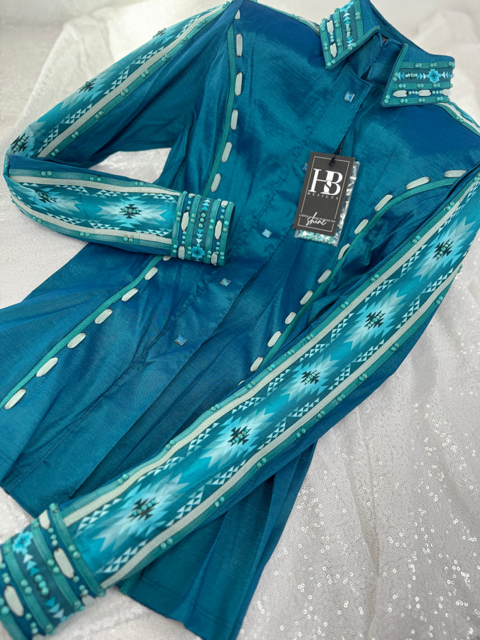 SOUTHWESTERN Iridescent Teal & Turquoise Stretch Taffeta Day Shirt
