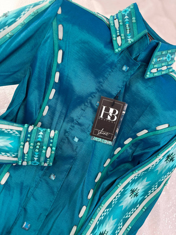 SOUTHWESTERN Iridescent Teal & Turquoise Stretch Taffeta Day Shirt