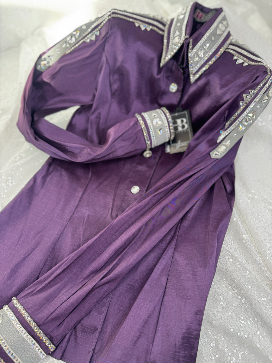 GLAM Eggplant w/ Grey & White Stretch Taffeta Day Shirt 1327