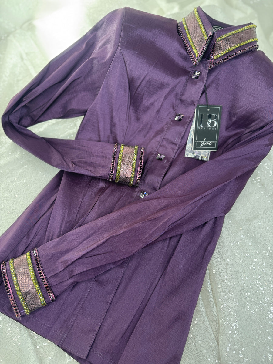 LUXE Eggplant w/ Olive Green Stretch Taffeta Day Shirt 1181
