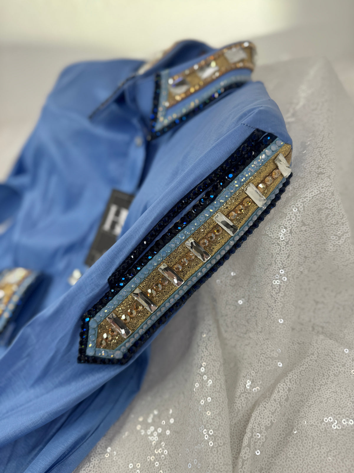 GLAM Periwinkle w/ Navy & Gold Stretch Taffeta Day Shirt